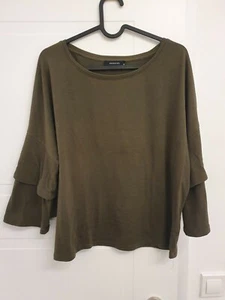 Reserved Basic Pullover Bluse Oberteil Damen Samt Grün Kaki Falte Größe M - Bild 1 von 3