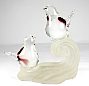 Vintage Kunst Glas Liebe Vogel Figur klar weiß lila mattiert 5" - Bild 1 von 10