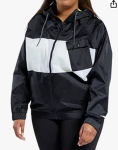 Reebok Core 10 Women's Oversized Color Block Woven Hooded Jacket Black & White M - Picture 1 of 6