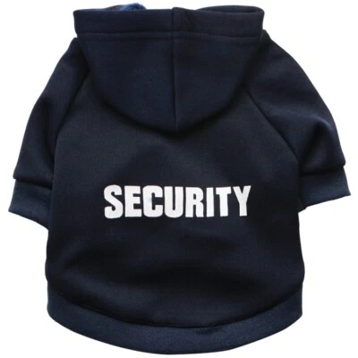 Dog Black SECURITY Puppy Clothes T-Shirt Coat Vest Top Warm with hat - Image 1 of 4