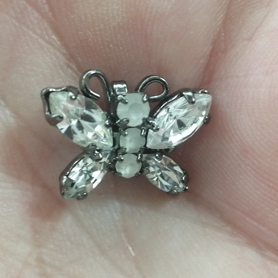 Czech glass rhinestone mini butterfly button lapel embellishment - Image 1 of 4
