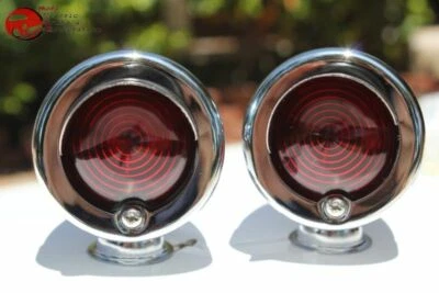 Small Mini Red Marker Lights w Visor Chrome Custom Car Truck Hot Rod Chevy Ford - Image 1 of 4