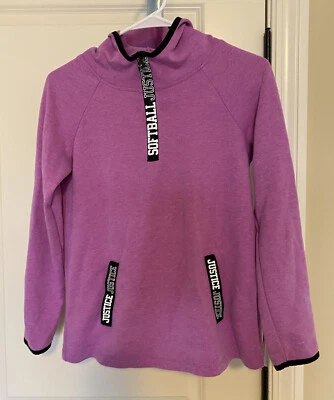 JUSTICE Active Girl's 1/4 Zip Long Sleeve Hoodie Top Size 12 Softball Theme - Image 1 of 4