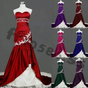 Gothic Satin Mermaid Wedding Dresses Sweetheart Ruching Sweep Train Bridal Gowns - Picture 1 of 27