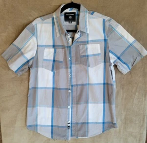 Ocean Current Mens Shirt S Blue Gray White Plaid Short Sleeve Button Up Skater - Picture 1 of 12