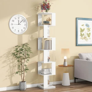 6Tier Rotating Bookshelf Tower Display Floor Standing Storage Rack Bedroom White - Picture 1 of 12