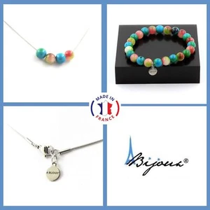 Set Bracelet Necklace 4 Watermelon Tourmaline + Chrysocolla Size Pe - Picture 1 of 5