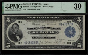 1918 $5 Federal Reserve Bank Note - St. Louis - FR-798 - Graded PMG 30 - Picture 1 of 2