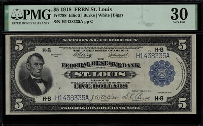 1918 $5 Federal Reserve Bank Note - St. Louis - FR-798 - Graded PMG 30 - Image 1 of 2