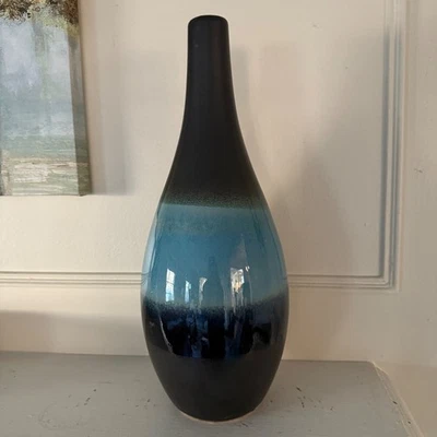 Hobby Lobby Floral Black Blue Ombre Ceramic Vase 16 Inch Home Decor - Image 1 of 4