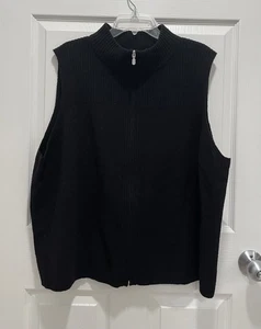 PENDLETON 100% Lamsb Wool Sweater Vest Womens 3X Black Zip Up Ribbed Yoke - Picture 1 of 5