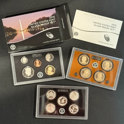 2015  US S Mint SILVER Proof Sets 14 Coins w/ Box & COA - Image 1 of 4