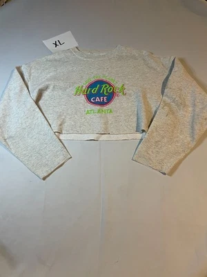 Sudadera Hard Rock Café Atlanta Mujer XL Gris Cuello Redondo Pullover Corte Dobladillo Crudo Foto 1 de 4