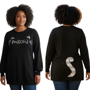 VERVE AMI 1X XXL Black Meow Cat Tunic Sweater Tail On Back R $64 - Picture 1 of 8