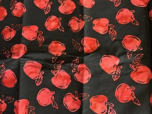 3 Yards Cotton Batik Fabric Red Apple On Black REVERSIBLE Indonesia - Picture 1 of 8