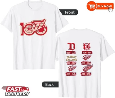 Detroit Red Wings 100th Anniversary Two Sided NHL TShirt - Multicolors, S-5XL - Image 1 of 4