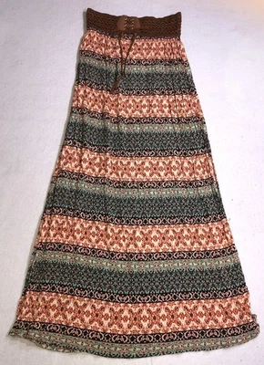 Falda Poesía Maxi Boho Hippie Divididas Cintura Elástica Naranja Verde Para Mujer Talla S Foto 1 de 4