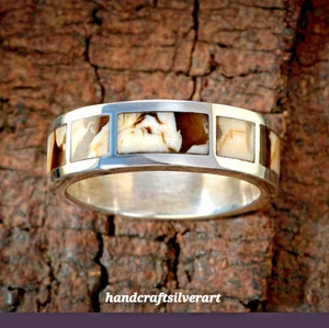 Wild Horse Jasper Silver Inlay Ring Inlay Band Sterling Silver 925 Jewelry - Picture 1 of 5