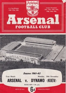 Arsenal Fußballverein Saison 1961-62 Arsenal gegen Dynamo Offizielles Programm. 6d - Bild 1 von 3