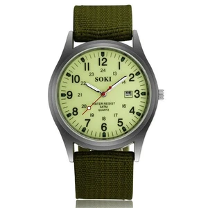 Men's Army Military Luminous 24 Hours Dial Nylon Strap Date Quartz Wrist Watch - Picture 1 of 5