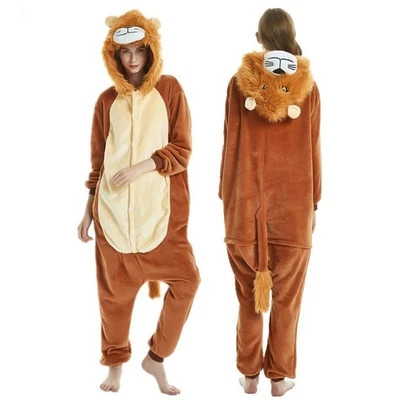 Adult Unisex  Flannel Sleepwear Lion Cosplay Costume Pajamas One Piece Animal - Image 1 of 4