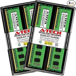 A-Tech 32GB Kit 4x 8GB DDR3 1866MHz PC3-14900 DIMM Non-ECC Memory RAM PC3-12800 - Picture 1 of 2