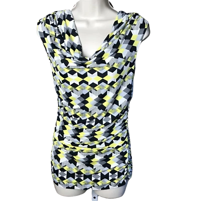 Alfani Cowl Neck Ruched Blouse ~ Sz XS ~ Yellow ~ Long ~ Sleeveless ~Stretch - Image 1 of 4