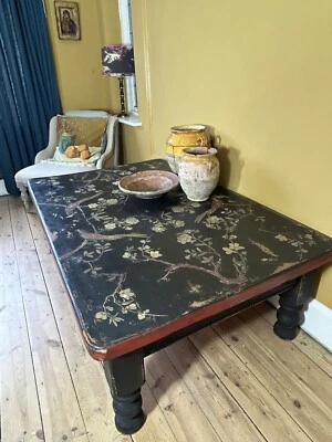 Vintage Painted Pine Large Coffee Table with Inlaid chinoiserie  - Image 1 of 4