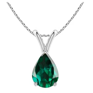 1.20Ct Pear Shape Natural Zambian Emerald Pendant In Solid 14KT White Gold - Picture 1 of 1