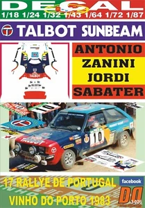 DECAL TALBOT SUNBEAM LOTUS A. ZANINI R. PORTUGAL 1983 6th (04) - Foto 1 di 1
