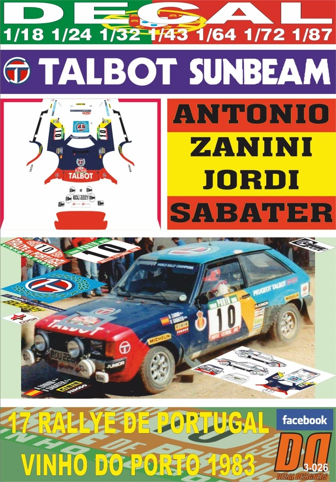 DECAL TALBOT SUNBEAM LOTUS A. ZANINI R. PORTUGAL 1983 6th (04) - Immagine 1 di 1