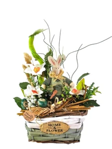 Casa-Poador Ostergesteck Weiß Grün Kunstblumen OsterglockenEier Keramikhase Deko - Bild 1 von 11