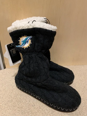 Miami Dolphins NFL Women's Black Bootie Slippers, Size Small (5/6) - NWT Cover