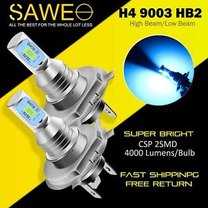2 x Ice Blue H4 9003 HB2 LED Light Headlight Bulbs High Low Beam 4000LM 8000K