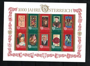 Hoja de Austria 1996 1000 años Austria (Michel Block 12) montada sin montar o nunca montada - Imagen 1 de 1