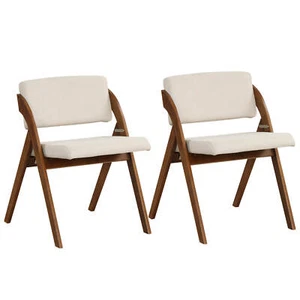 Set of 2 Dining Chairs Folding Kitchen Chair with Rubber Wood Legs Padded Seat - Picture 1 of 8