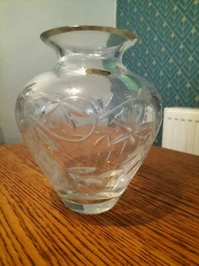 Large Royal Doulton Fuchsia Cut Crystal Flower Vase 24% Lead Crystal Glass - Picture 1 of 7