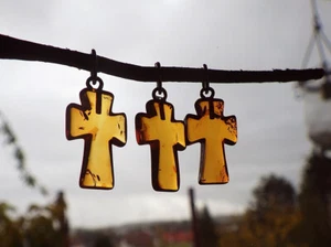 SCHMUCK-STCK Anhänger Kreuz BERNSTEIN  Stein hellbraun dunkelbraun - Picture 1 of 4