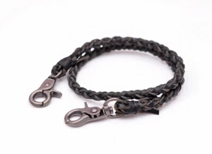 22" Cool Black Braided Leather Rocker Biker Jeans Keychains Key Wallet Chain - Picture 1 of 10