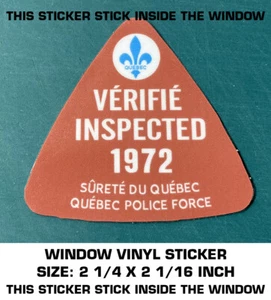 CAR INSPECTION 1972 WINDOW STICKER DECAL- INSPECTION SURETE DU QUEBEC - VEHICULE - Picture 1 of 3
