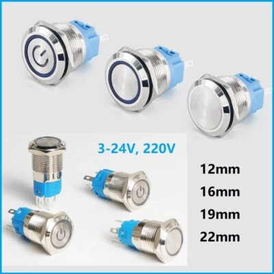 12/16/19/22mm Push Button LED Metal Switch Momentary / Latching IP67 3~24V, 220V - Image 1 of 4
