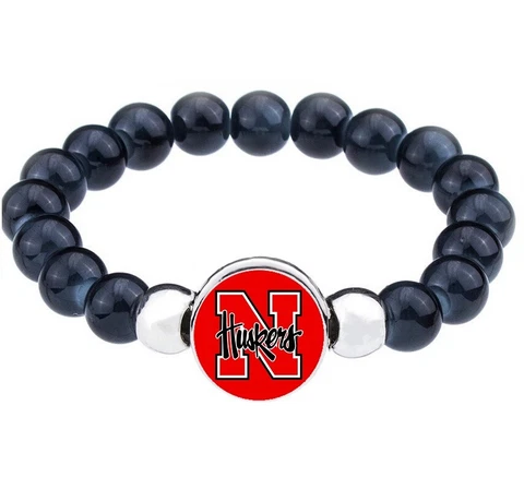Special Nebraska Huskers Womens Mens Black Bead Chain Bracelet Gift D1 Cover