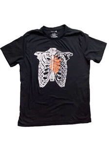 Camisa Negra Halloween Esqueleto Jaula Costilla Manga Corta Para Hombre Grande Naranja Corazón - Imagen 1 de 8