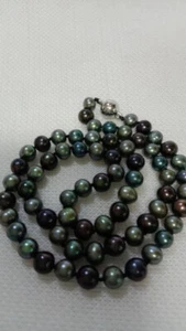 18"6-7mm Genuino Tahitiano Negro Verde Collar de Perlas Redondas - Imagen 1 de 2