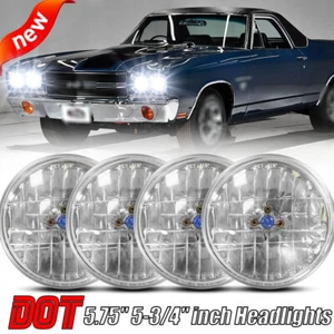 4PC Fits 58-75 Chevy Impala El Camino 5.75" 5-3/4" Halogen Headlights Hi/Lo beam - Picture 1 of 11