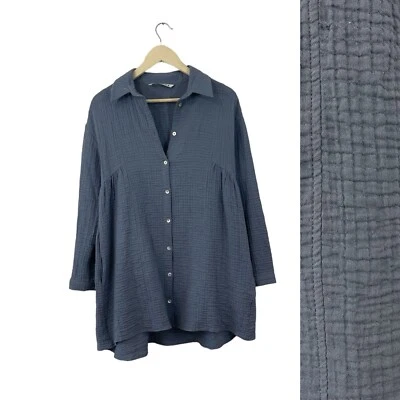 Zara X-Small Shell Button Shirt Dress Oversized Tunic Top Cotton Gauze Womens - Image 1 of 4