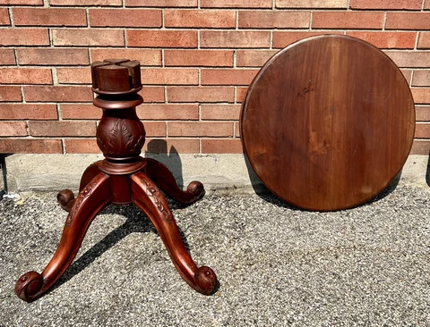 Antique exquisite hand carved floral cherry wood round Side Table 29” D Cover
