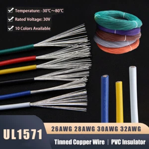 26-32AWG UL1571 Electronic Wire 10 Colors Tinned Copper PVC Strand Cable Line - Picture 1 of 14