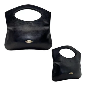 Vintage 60s 70s ETIENNE AIGNER Medium Handmade Leather Clutch Bag Handbag BLACK - Picture 1 of 20