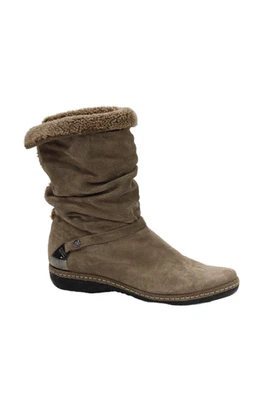 Женские замшевые сапоги Stuart Weitzman серебристого цвета без застежек серо-бежевые размер 7 - Изображение 1 из 4